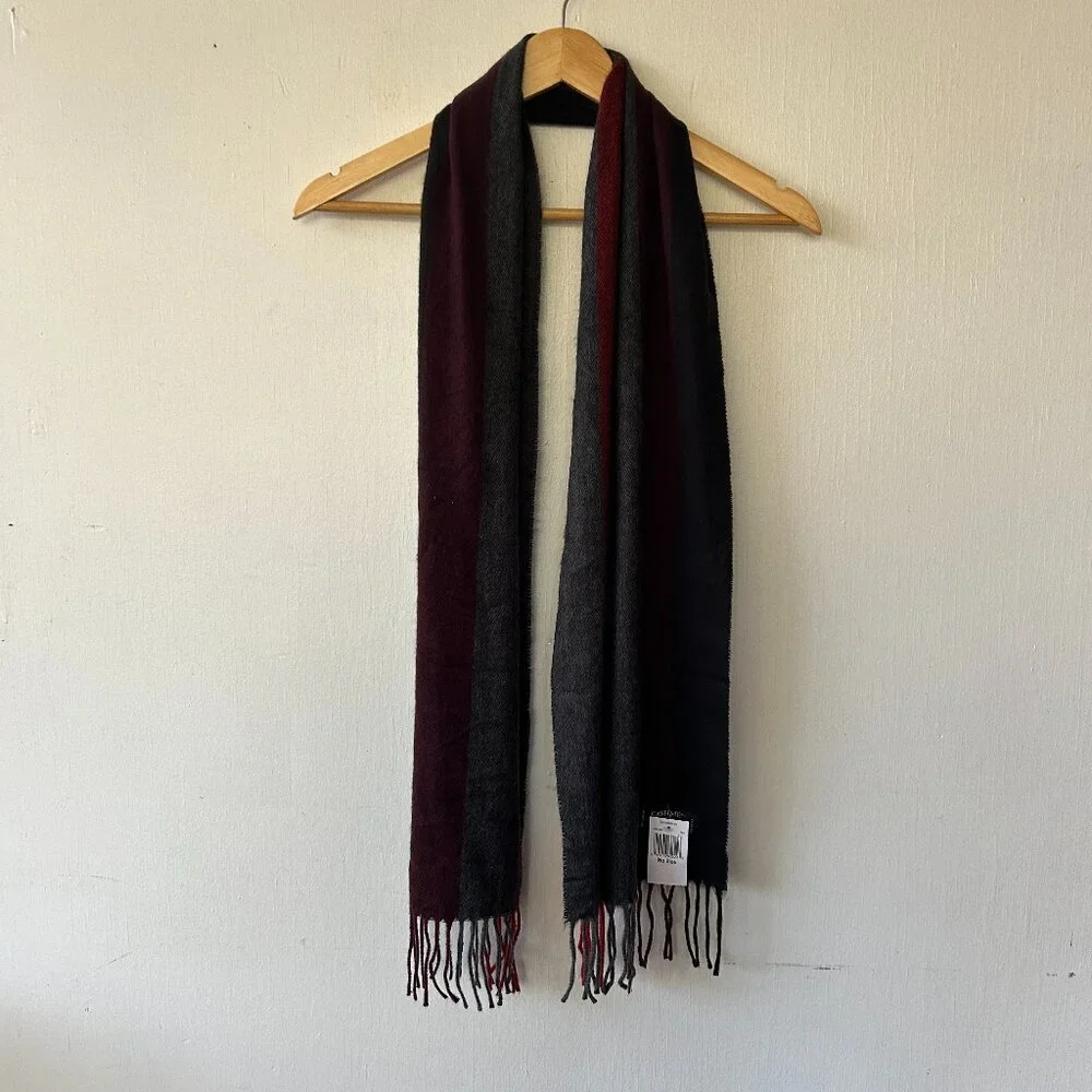 Cashme Scarf Made in Italy Gray Maroon Striped‎ NWT Cozy